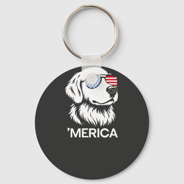 Patriotisk Labrador Amerikansk Flagga Fjärde Juli Nyckelring (Framsida)