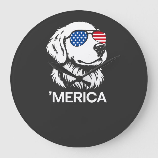 Patriotisk Labrador Amerikansk Flagga Fjärde Juli Stor Klocka (Framsida)