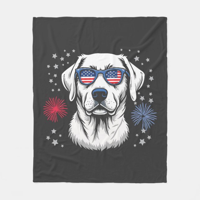 Patriotisk Labrador med amerikanska solglasögon Fleecefilt (Framsidan)