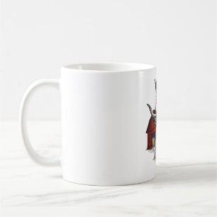 Patriotisk långhornad ko och röd ladugård vektorde kaffemugg