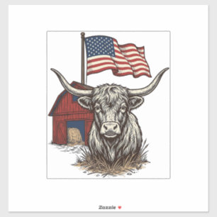 Patriotisk långhornad ko och röd ladugård vektorde klistermärken