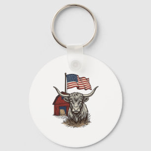 Patriotisk långhornad ko och röd ladugård vektorde nyckelring