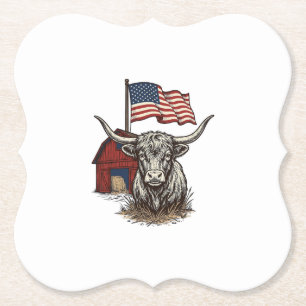 Patriotisk långhornad ko och röd ladugård vektorde underlägg papper