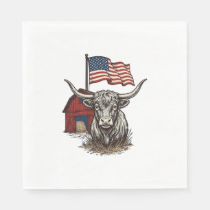 Patriotisk långhornig ko och röd ladugård vektor d pappersservett