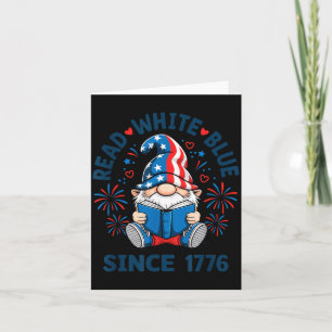 Patriotisk Läs Vit Blå Gnome Läs Böcker Kort