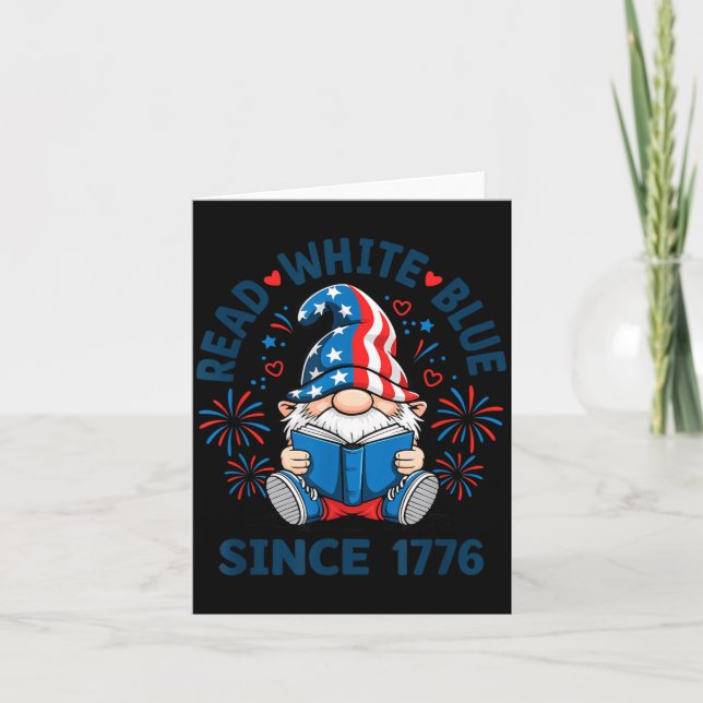 Patriotisk Läs Vit Blå Gnome Läs Böcker Kort (Framsida)