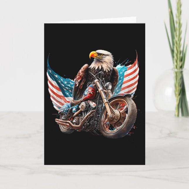 Patriotisk Ld Eagle Fars Dag Motorcykel Usaflagga  Kort (Framsida)