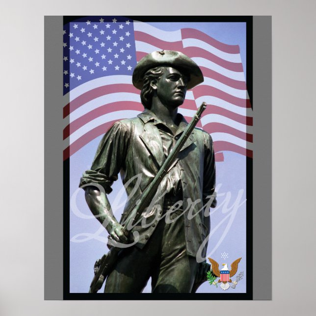 Patriotisk Liberty Minuteman med försvarsemblem Poster (Framsidan)