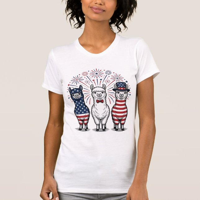 Patriotisk Llama Fyrverkerier Vintage Vector Tröja (Framsida)