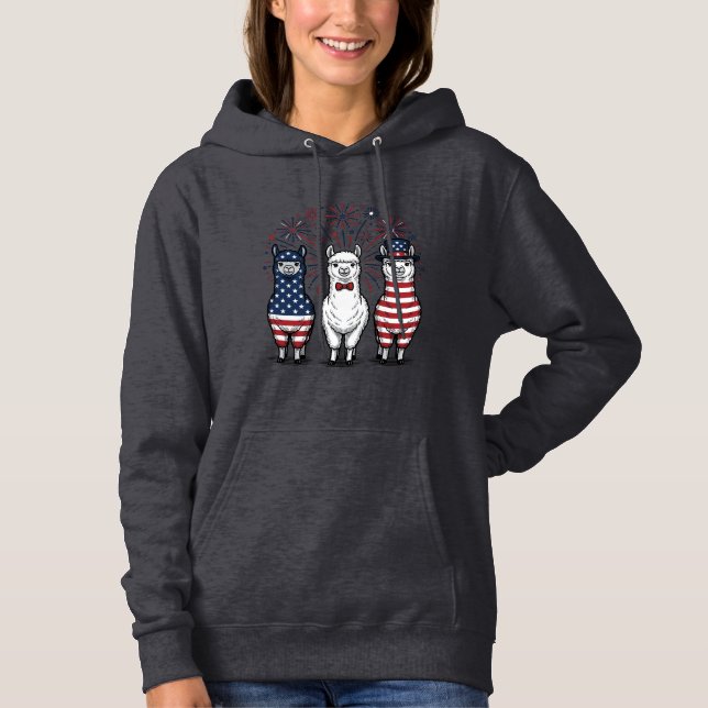 Patriotisk Llama Fyrverkerier Vintage Vector Tröja (Framsida)