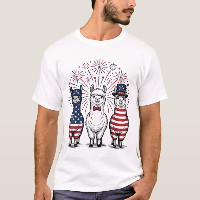 Patriotisk Llama Fyrverkerier Vintage Vector Tröja (Framsida)