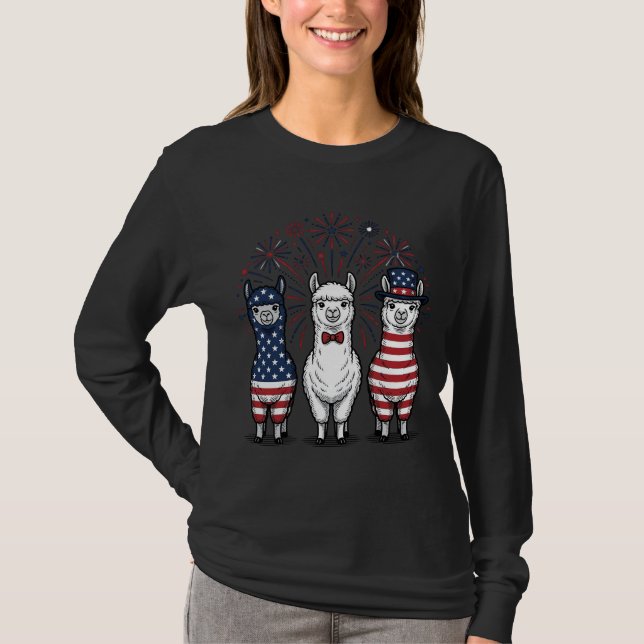 Patriotisk Llama Fyrverkerier Vintage Vector Tröja (Framsida)