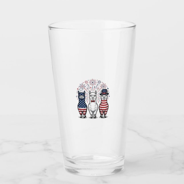 Patriotisk Llama Fyrverkerier Vintage Vector Tröja Glaskopp (Framsida)