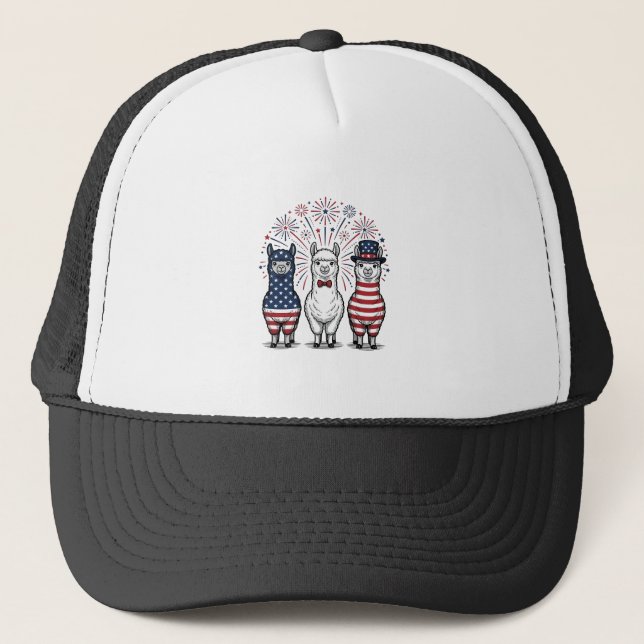 Patriotisk Llama Fyrverkerier Vintage Vector Tröja Keps (Framsida)