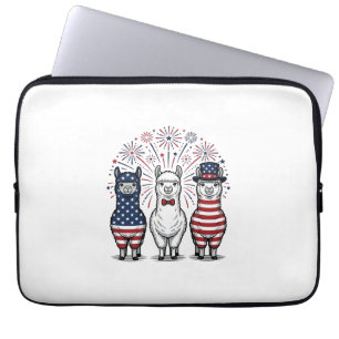Patriotisk Llama Fyrverkerier Vintage Vector Tröja Laptop Fodral