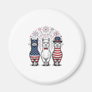 Patriotisk Llama Fyrverkerier Vintage Vector Tröja Magnet