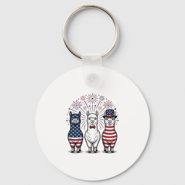 Patriotisk Llama Fyrverkerier Vintage Vector Tröja Nyckelring (Framsida)