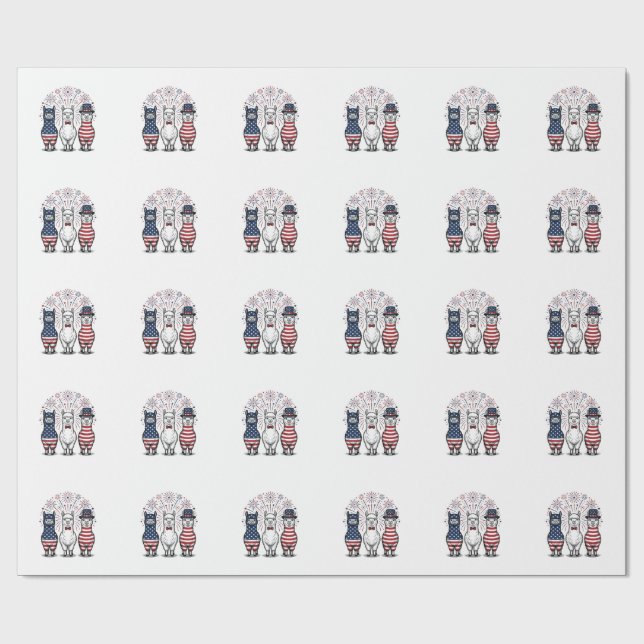 Patriotisk Llama Fyrverkerier Vintage Vector Tröja Presentpapper (Platt)