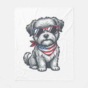 Patriotisk lurvig hund vintage gravyr linne_1 fleecefilt