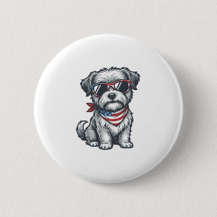 Patriotisk lurvig hund vintage gravyr linne_1 knapp