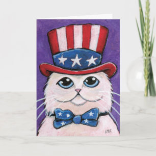 Patriotisk lycklig för vitperserkatt   4th Juli Kort