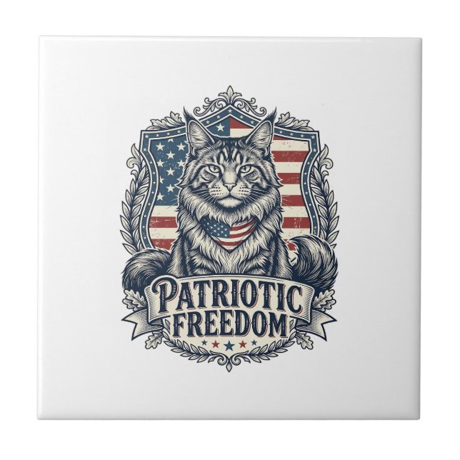 Patriotisk Maine Coon Katt Kakelplatta (Framsidan)