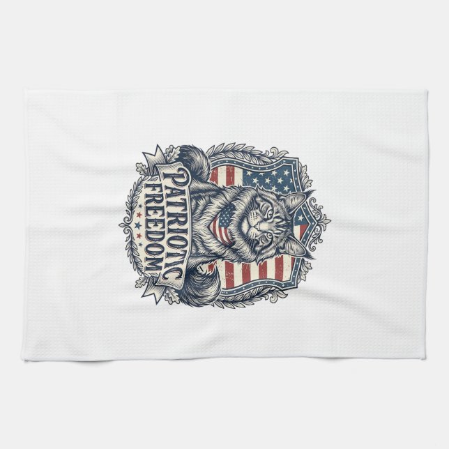 Patriotisk Maine Coon Katt Kökshandduk (Horisontell)
