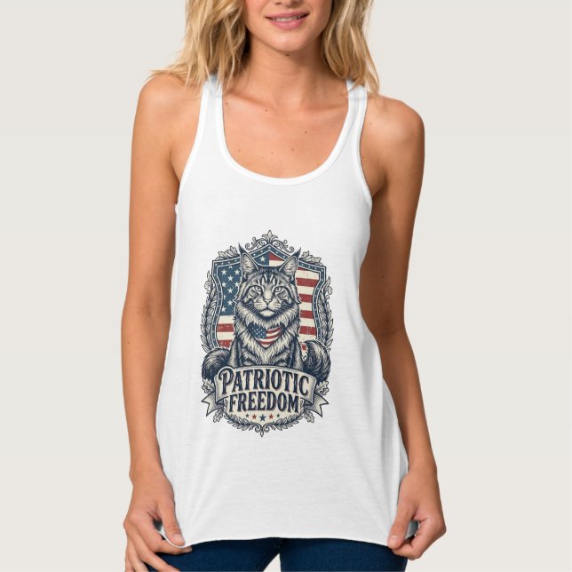 Patriotisk Maine Coon Katt Linne Med Racerback (Framsida)