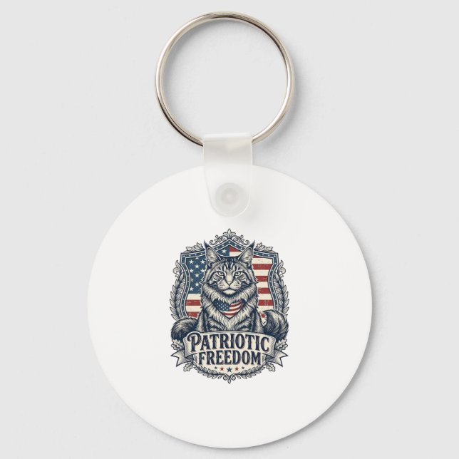 Patriotisk Maine Coon Katt Nyckelring (Framsida)