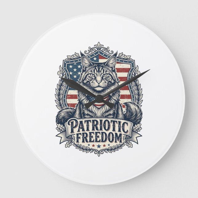 Patriotisk Maine Coon Katt Stor Klocka (Framsida)