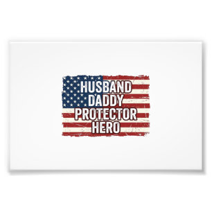 Patriotisk Make Pappa Beskyddare Hjälte Flagga Trö Fototryck