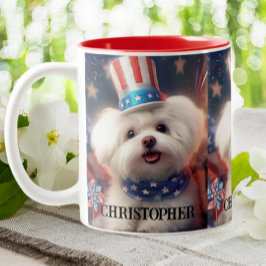 Patriotisk maltesisk Puppy Hund Personlig Två-Tonad Mugg