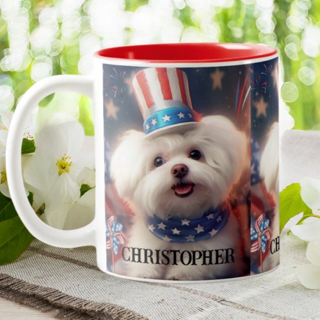 Patriotisk maltesisk Puppy Hund Personlig Två-Tonad Mugg (Skapare uppladdad)