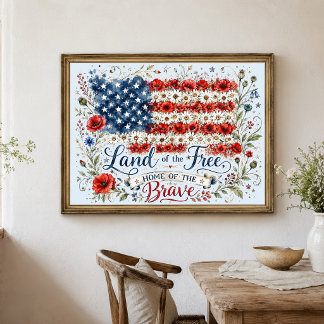 Patriotisk mark av fri hem för modigt flaggblommig poster