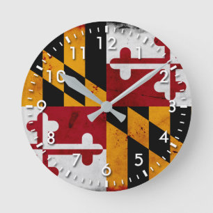 Patriotisk Maryland för Grunge statlig flagga Rund Klocka
