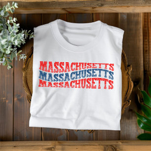 Patriotisk Massachusetts röd och blå Boho T-shirt
