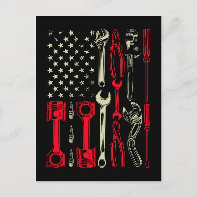 Patriotisk mekaniker garage amerikanska mekaniker  vykort (Framsida)