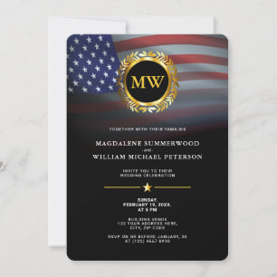 Patriotisk militär amerikansk Flagga & Guld Initia Inbjudningar