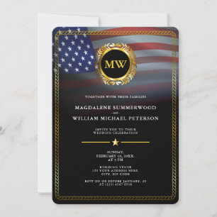 Patriotisk militär amerikansk Flagga och Guld Ram Inbjudningar