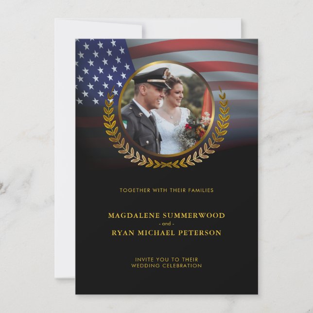 Patriotisk militär amerikansk Flagga och Photo Brö Inbjudningar (Framsida)