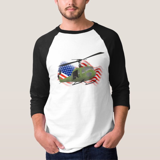 Patriotisk militär Huey helikopter T Shirt (Framsida)