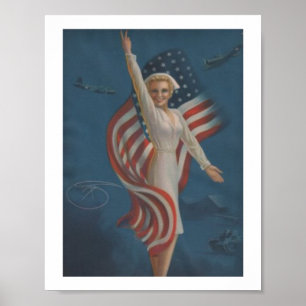 Patriotisk militär sjuksköterska WW2 för vintag Poster