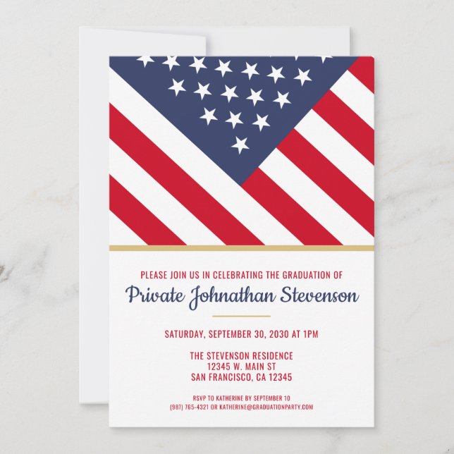 Patriotisk militär Studenten armé Amerikanska Flag Inbjudningar (Framsida)