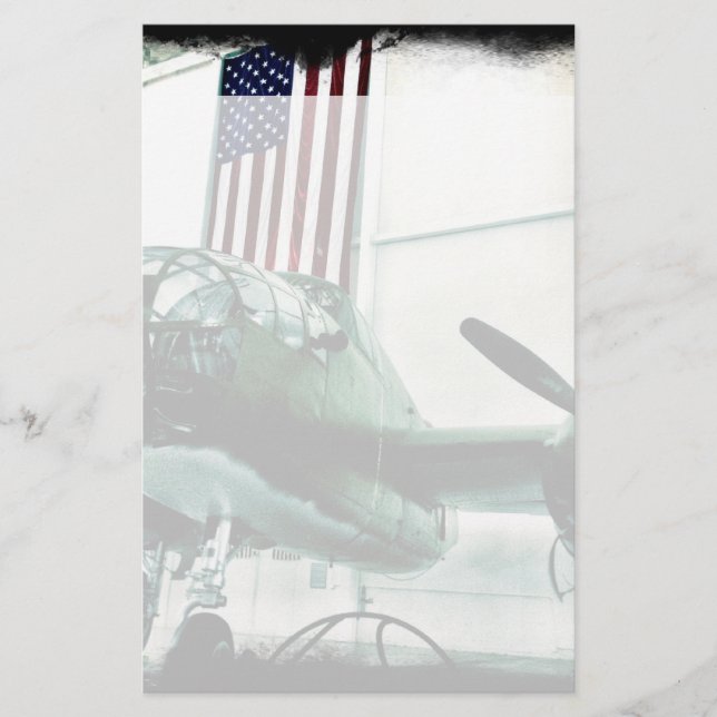 Patriotisk militär WWII Flygplan med amerikansk Fl Brevpapper (Framsida)