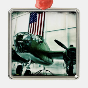 Patriotisk militär WWII Flygplan med amerikansk Fl Julgransprydnad Metall