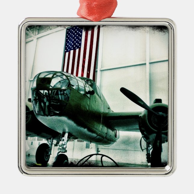 Patriotisk militär WWII Flygplan med amerikansk Fl Julgransprydnad Metall (Framsidan)