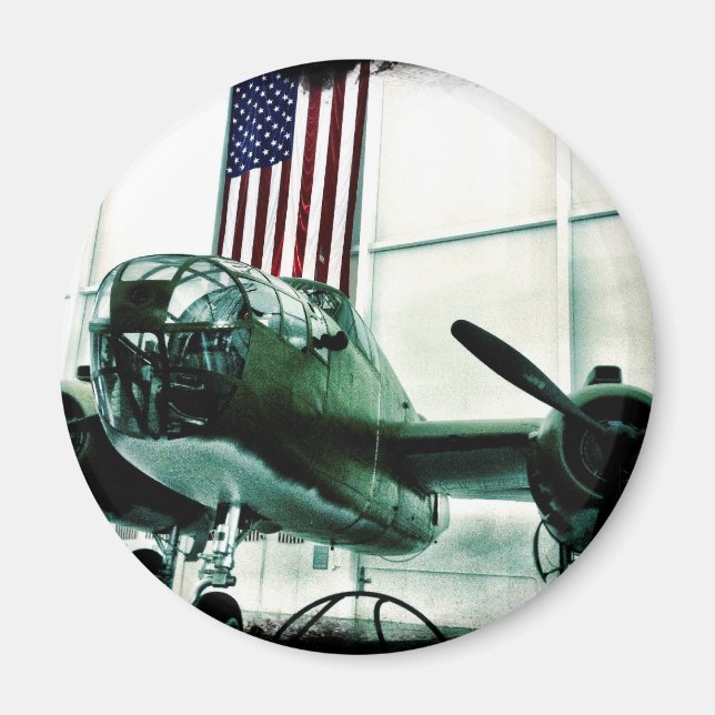 Patriotisk militär WWII Flygplan med amerikansk Fl Magnet (Framsidan)