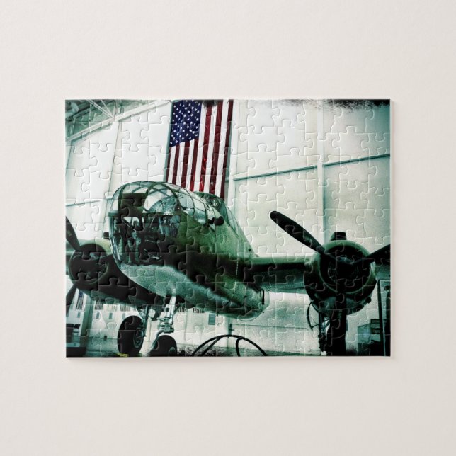 Patriotisk militär WWII Flygplan med amerikansk Fl Pussel (Horisontell)