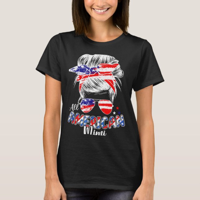 Patriotisk mimi 4 juli rödig bunsfrisyr t shirt (Framsida)