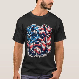 Patriotisk Miniature Schnauzer Amerikansk Flagga 4 T Shirt